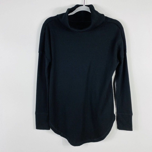 Maeve Anthropologie Size XS Ainsley Thermal Turtleneck Top Black Cotton Blend - Picture 2 of 6